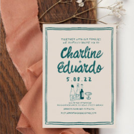 Handmalerei Retro Moderne Hochzeit Einladung