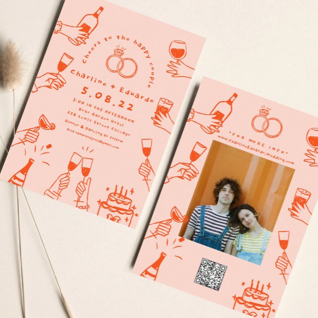 Handmalerei Retro Moderne Hochzeit Einladung (Von Creator hochgeladen)