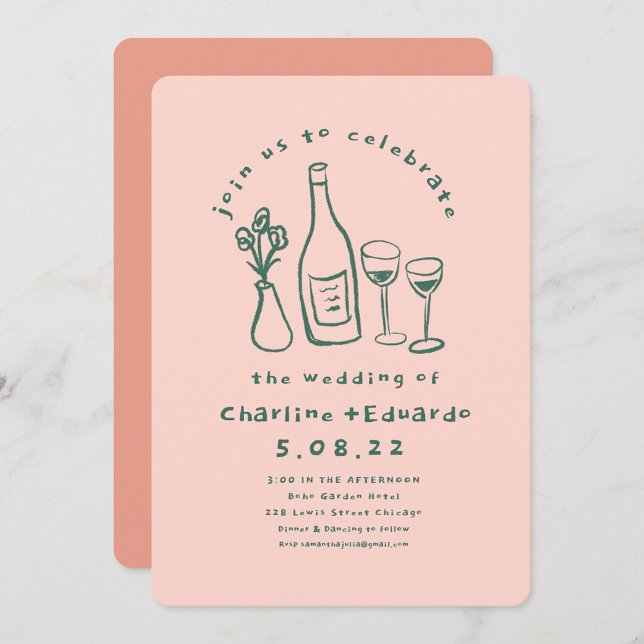 Handmalerei Retro Moderne Hochzeit Einladung (Von Creator hochgeladen)