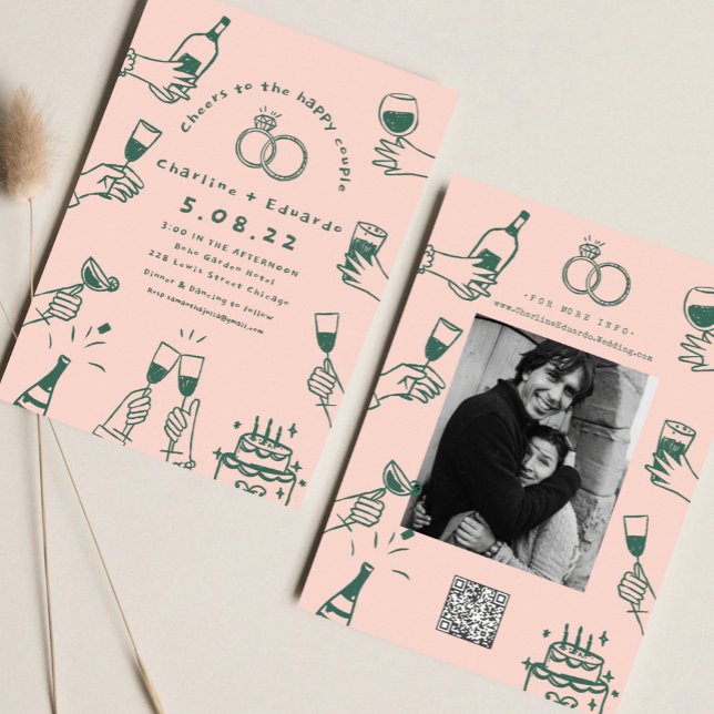 Handmalerei Retro Moderne Hochzeit Einladung (Von Creator hochgeladen)