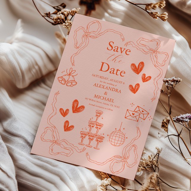 Handmalerei Retro Moderne Hochzeit Save The Date (Von Creator hochgeladen)