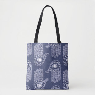 Handmuster aus blau-weißem Hamsa / Augenschutz