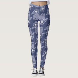 Handmuster Blau & Weiß Hamsa / Augenschutz Leggings