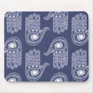 Handmuster Blau & Weiß Hamsa / Augenschutz Mousepad