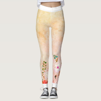 HANDPAINIERTE BLUME DRUCKTE LEGGINGS IN GELB