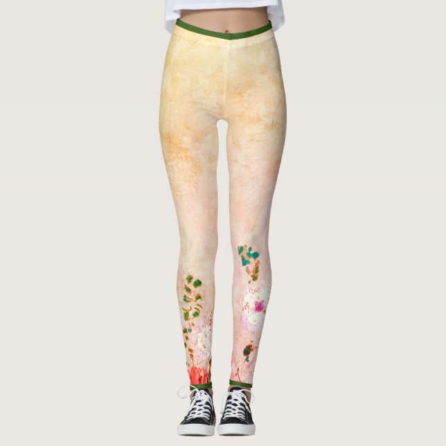 HANDPAINIERTE BLUME DRUCKTE LEGGINGS IN GELB (Vorderseite)