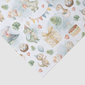 HandPainted Birthday Dinos Tissue Paper Seidenpapier