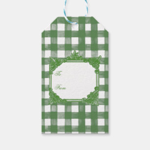 HANDPAINTED GINGHAM Green Mix w/Toile Geschenkanhänger