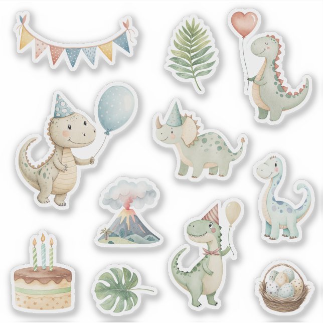 HandPainted Happy Birthday Dinos Sticker (Vorderseite)