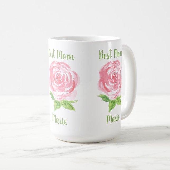 Handpainted Loose Watercolor Rose Floral NAME Kaffeetasse (VorderseiteRechts)