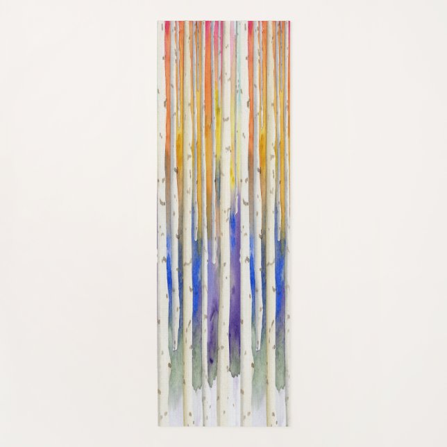 Handpainted rainbow sunset birch watercolor forest yogamatte (Vorderseite)