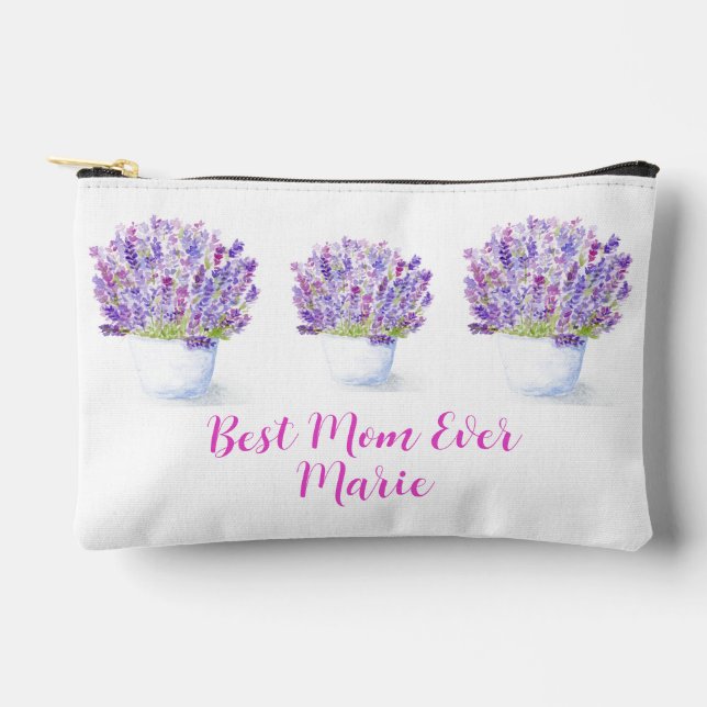 Handpainted Watercolor Lavender Floral MOM Zubehörtasche (Vorderseite)