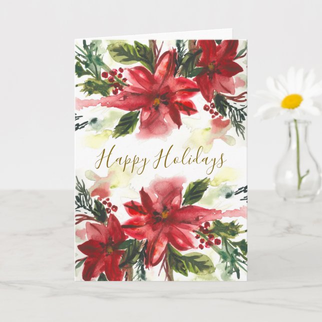 Handpainted Watercolour Poinsettas Karte (Kleine Pflanze)