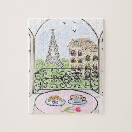 Handpainted Whimsical Paris and Eiffel Tower Puzzle