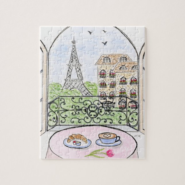 Handpainted Whimsical Paris and Eiffel Tower Puzzle (Vertikal)