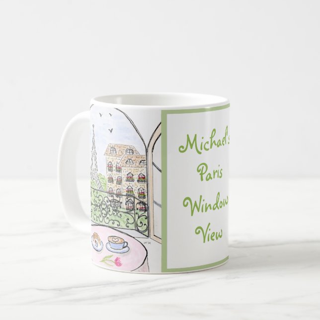 Handpainted Whimsical Paris Drawing PERSONALIZE Kaffeetasse (Vorderseite Links)