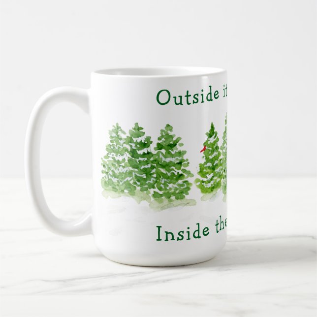 Handpainted Winter Trees Outside Snow Fires Glowin Kaffeetasse (Links)