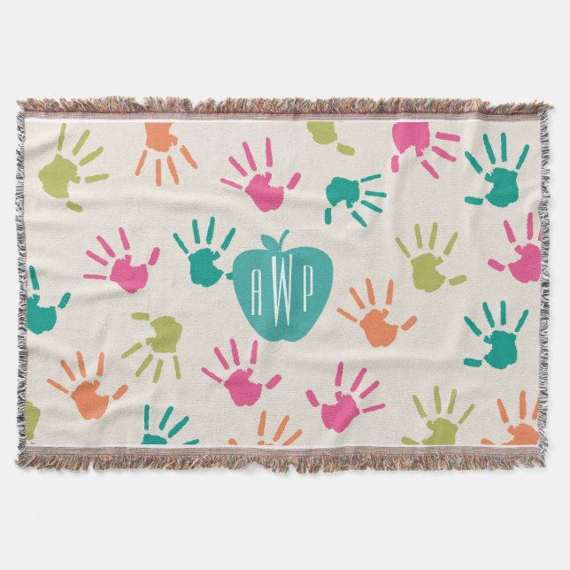 Handprints und Türkis-Apple-Monogramm-Lehrer Decke (Vorderseite)