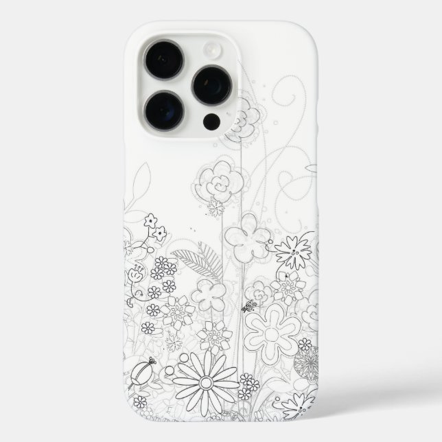 Handrasierte Wildblumen Schwarz und Weiß Case-Mate iPhone Hülle (Rückseite)