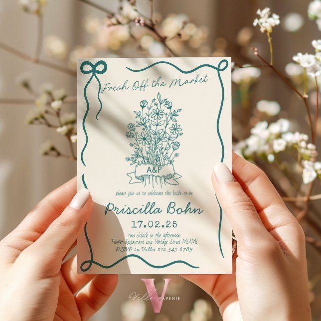Handrawn Fresh off Market Brautparty Einladung (Von Creator hochgeladen)