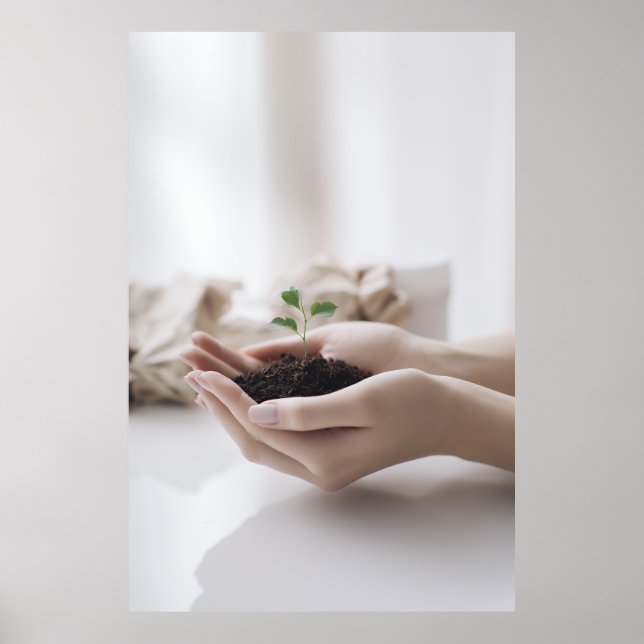 Hands Holding Seedling Growth Hope Poster (Vorne)