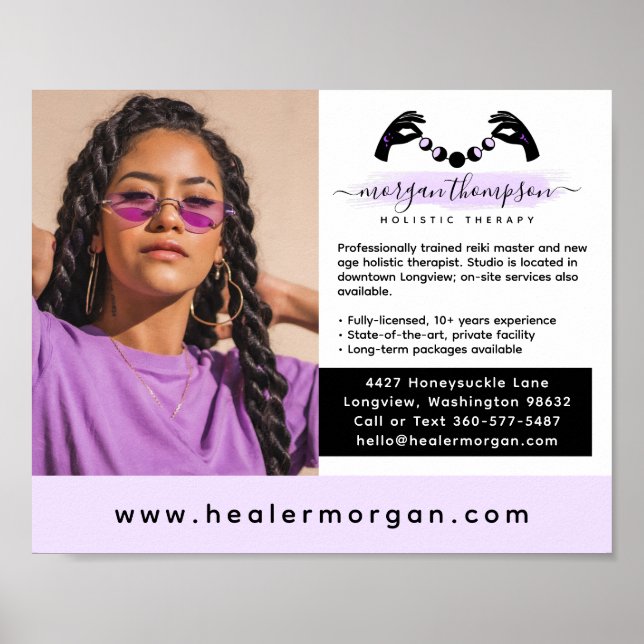 Hands & Moon Phase Massage Reiki Logo Marketing Poster (Vorne)