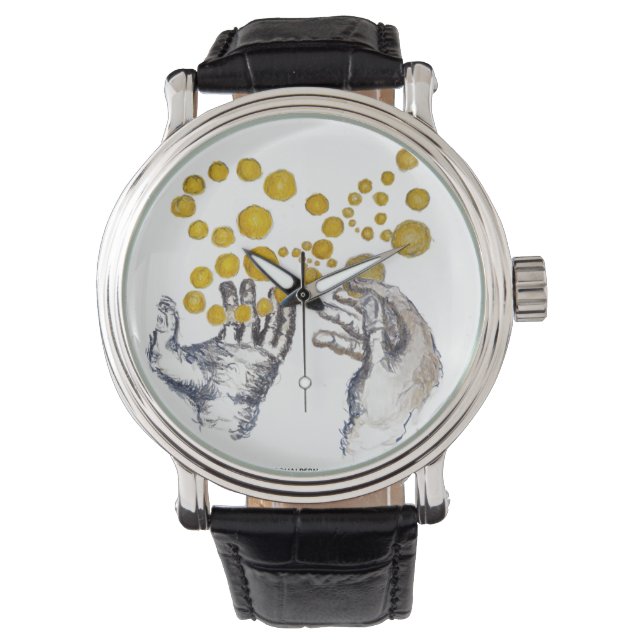 Hands Outstretched with Golden Globes Artist Clock Armbanduhr (Vorderseite)