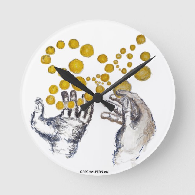 Hands Outstretched with Golden Globes Artist Clock Runde Wanduhr (Vorderseite)