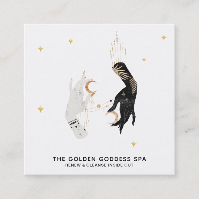 *~* Hands Stars Moon Mystic Gold Palm Blätter Well Quadratische Visitenkarte (Vorderseite)