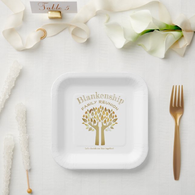 Hands Up Tree Blätter Family Wiedersehen Essential Pappteller (Hochzeit)