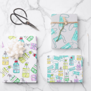 Handsanitizer Gel Flaschen Wasserfarbe Geschenkpapier Set