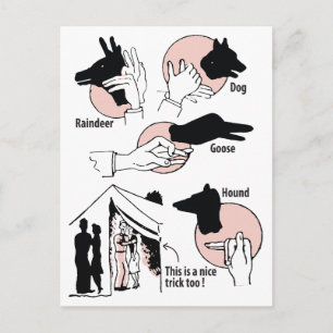 Handschattenpuppen, schöner Trick, Spaß, Vintag Postkarte