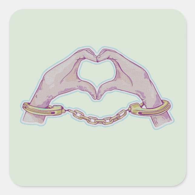 Handschellen des Herzens Quadratischer Aufkleber (Vorderseite)