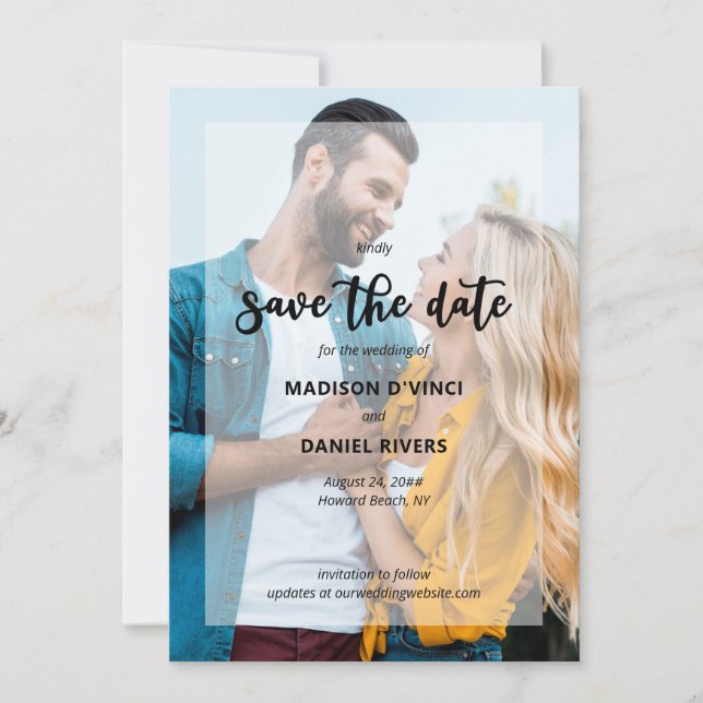 Handschrift 2 Foto Semi Opaque Overlay Save The Date (Vorderseite)