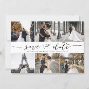 Handschrift: 6 Foto Collage Save the Date Karte
