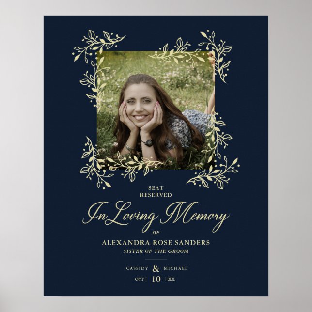 Handschrift Chic Blüh Navy Wedding Memoral P Poster (Vorne)