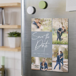 Handschrift Collage Save the Date Dusty Blue Magnetkarte