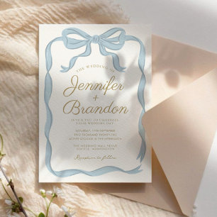 Handschrift Elegant Blau  Band Gestreift  Einladung
