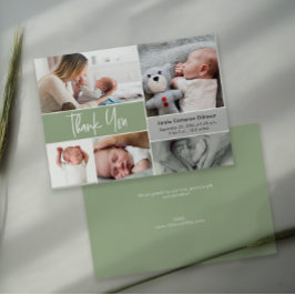 Handschrift Foto Collage Baby Shower Green Dankeskarte