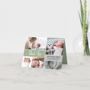 Handschrift Foto Collage Baby Shower Green Dankeskarte
