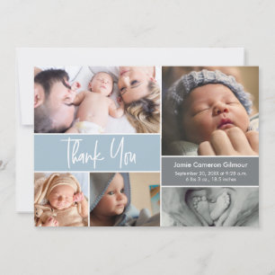 Handschrift Foto Collage Blue Baby Dusche Dankeskarte