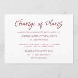 Handschrift für Gold-Rose Änderung der Planbekannt Einladung