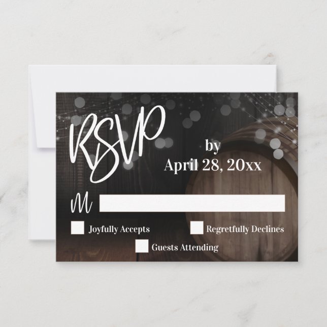 Handschrift glanzende Lichter Holzhacken Hochzeit RSVP Karte (Vorderseite)