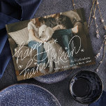 Handschrift Happy Hanukkah Foto Feiertagskarte<br><div class="desc">Handschrift glücklich Hanukkah mit Sternen</div>