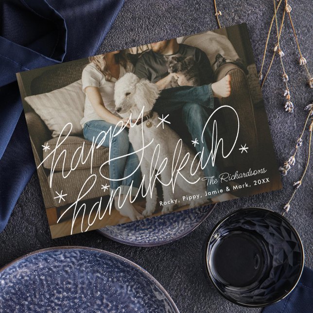 Handschrift Happy Hanukkah Foto Feiertagskarte (Von Creator hochgeladen)