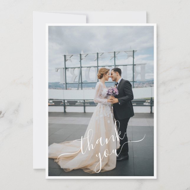 Handschrift hinzufügen 2 Foto Hochzeit Dankeskarte (Vorderseite)