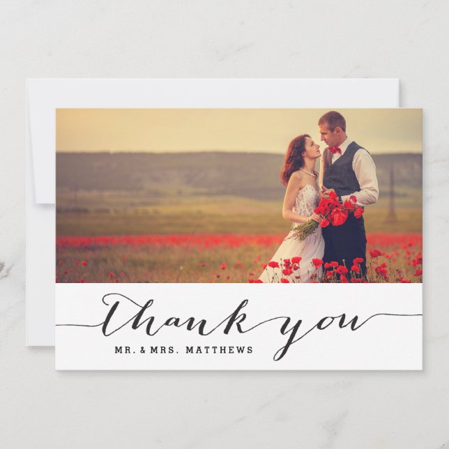 Handschrift Hochzeit Foto Danke Karte (Vorderseite)
