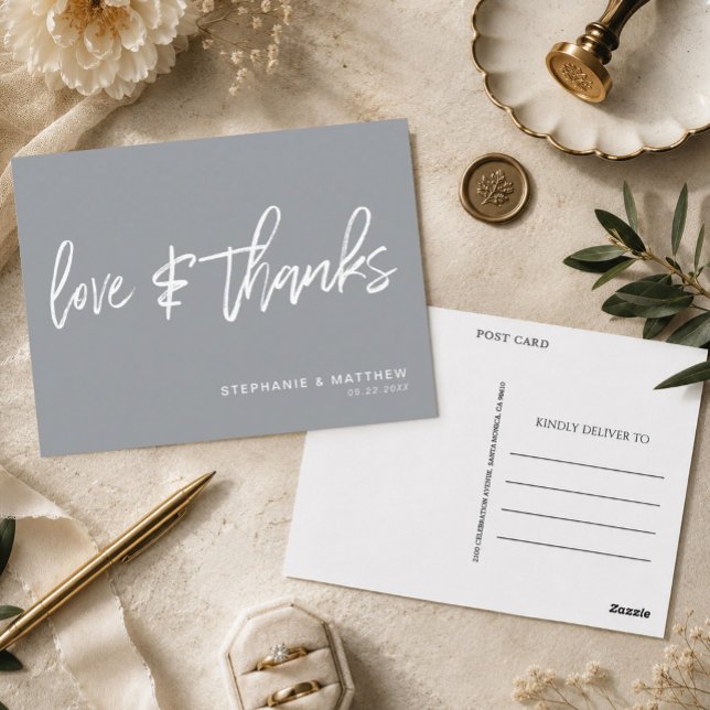 Handschrift Liebe dank modernem Grau Postkarte (Send a sophisticated and budget-friendly note of appreciation with this modern grey)