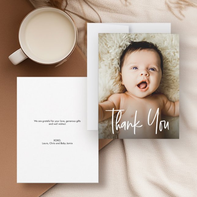 Handschrift Moderne Babydusche nach Kundenwunsch F Dankeskarte (Small baby shower thank you photo card.)