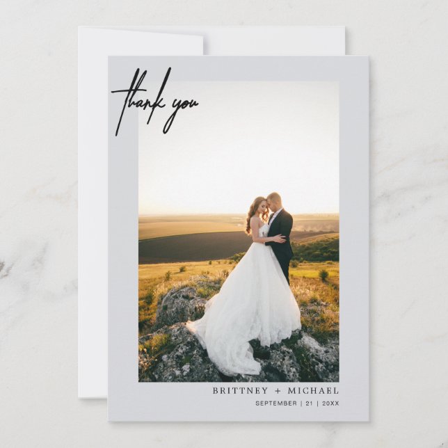 Handschrift Modernes einfaches Foto Grau Dankeskarte (Vorderseite)